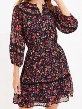 Ann Taylor LOFT Floral Tiered Long Sleeve Dress, Size Medium
